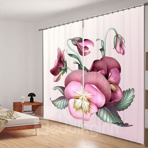Elegant Pansy Flower 3D Printed Polyester Curtain