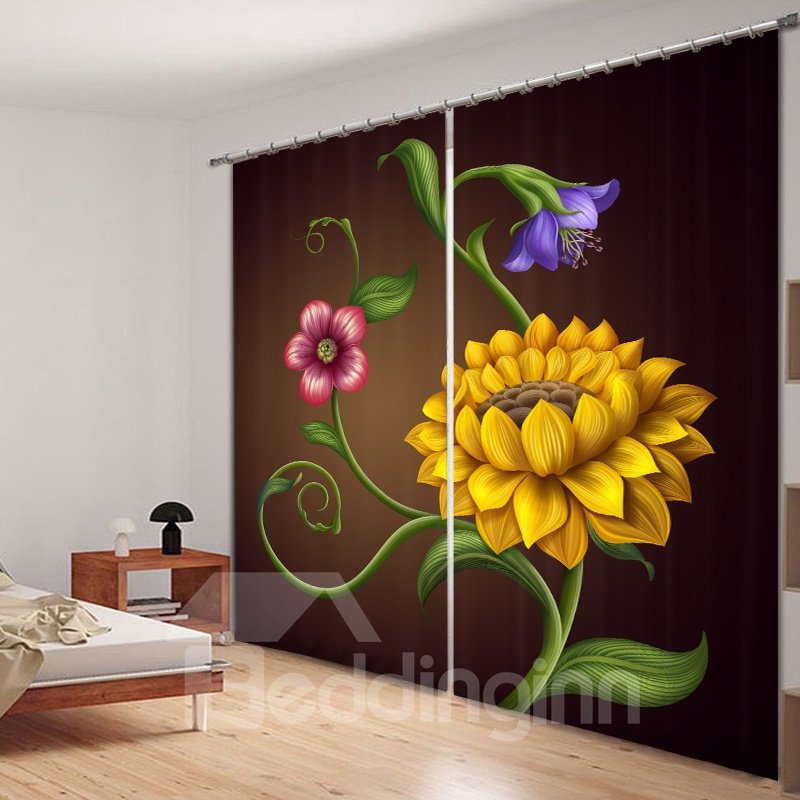 Designer-Vorhang aus Polyester mit gelben Blumen, 3D-Druck