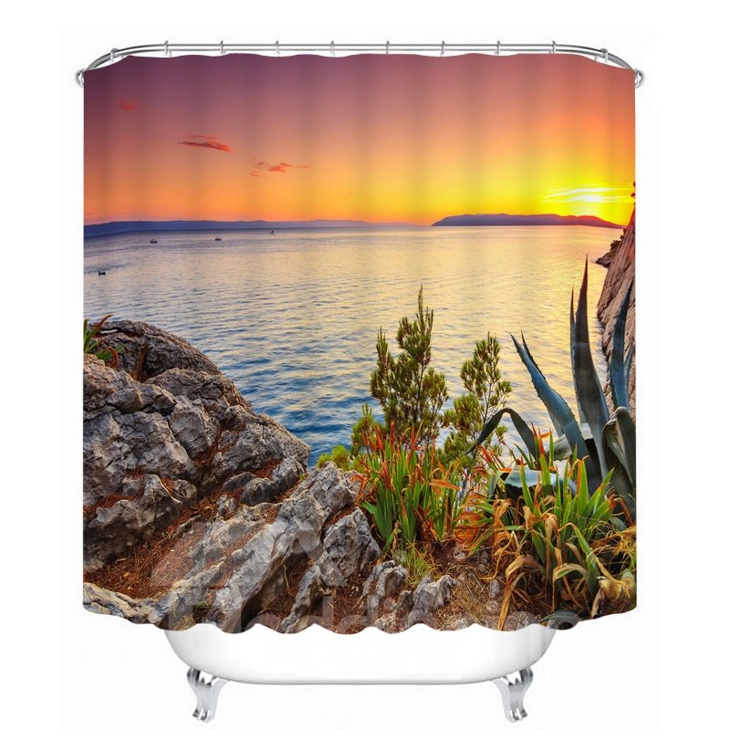 Beautiful Sunrise at the Seaside 3D Printed Bathroom Waterproof Shower Curtain