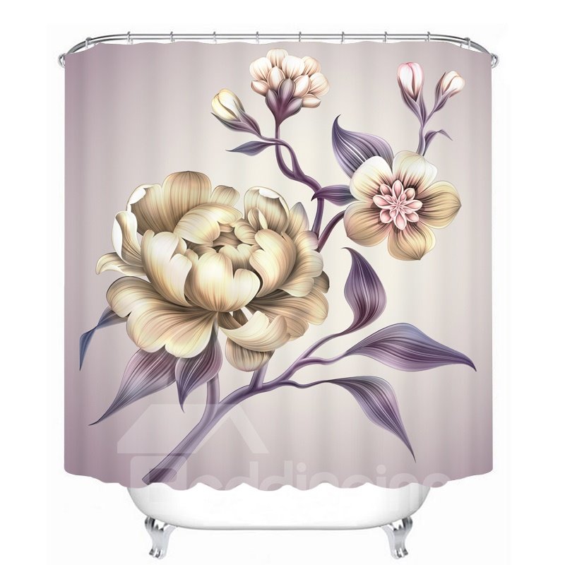 Hand Painted Peony  3D Printed Bathroom Waterproof Shower Curtain