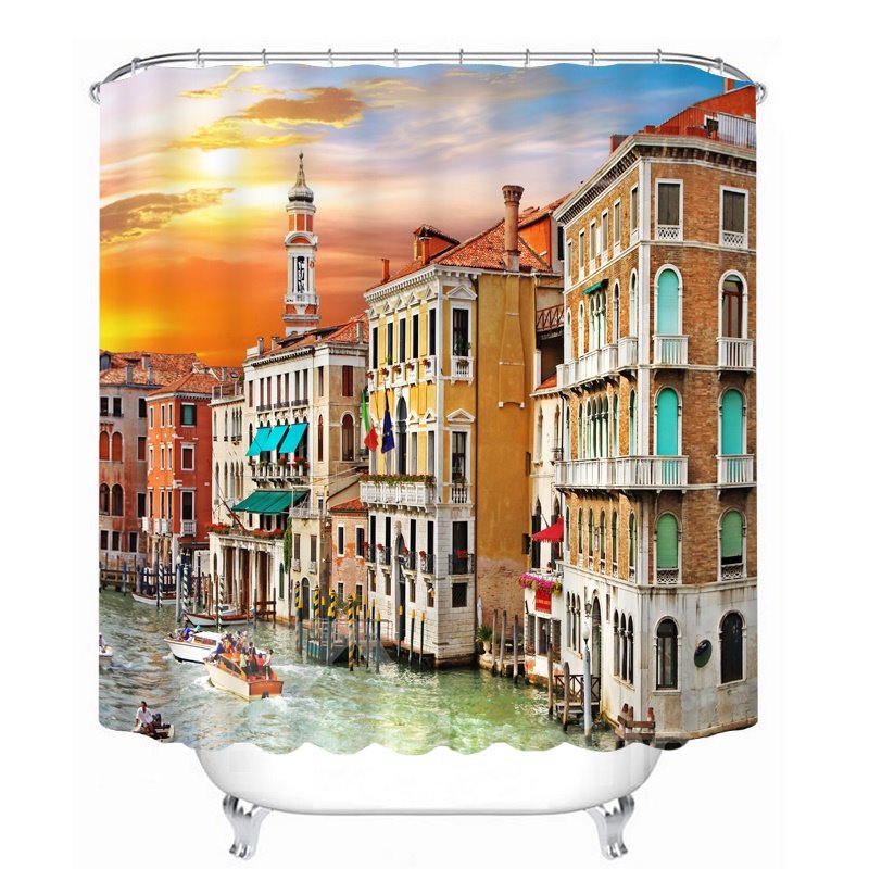 Cortina de ducha impermeable para baño impresa en 3D de Venecia de colores pintorescos 