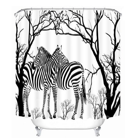 Handbemalter Zebra- und Baum-3D-gedruckter wasserdichter Badezimmer-Duschvorhang 