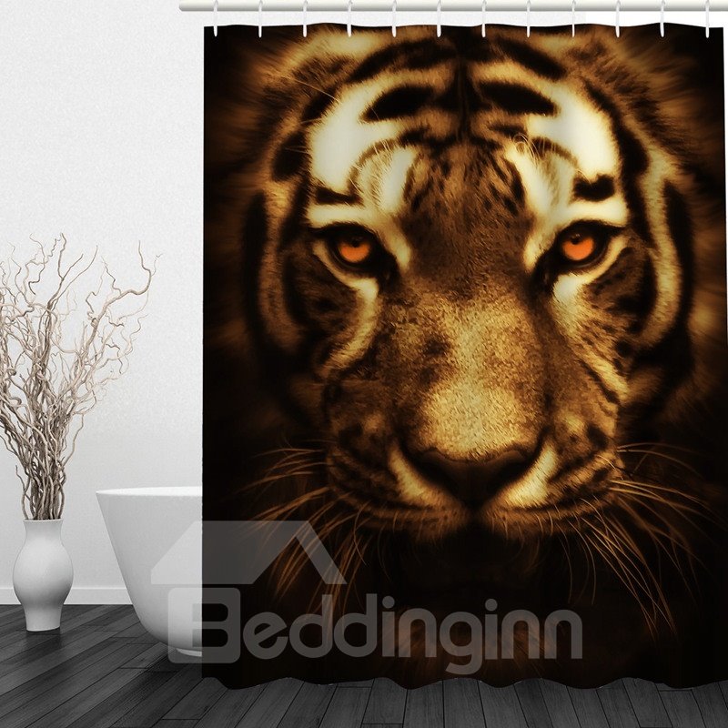 3D Tiger Head Printed Polyester Bathroom Shower Curtain