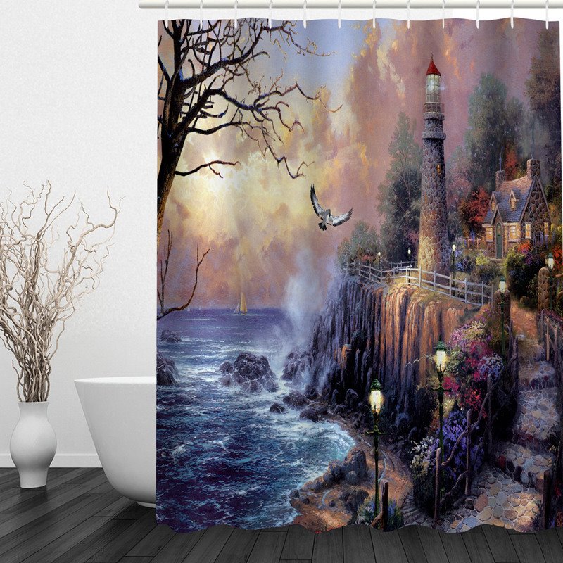 Fantastic Seaside Castle 3D Printed Bathroom Waterproof Shower Curtain