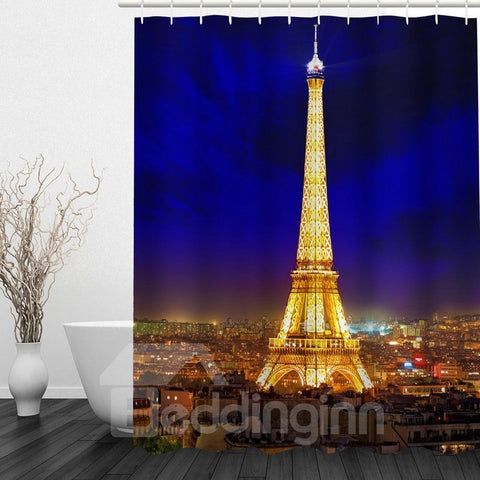 Romantic Paris Night 3D Printed Bathroom Waterproof Shower Curtain