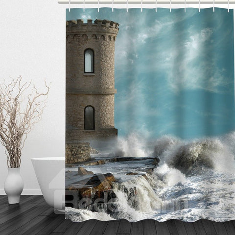 Cortina de ducha impermeable para baño con estampado 3D de Seaside Castle