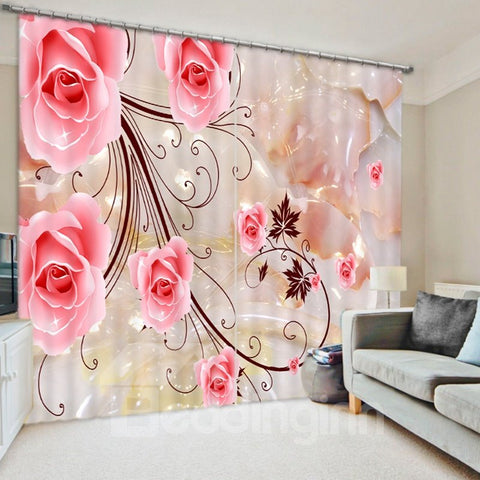 Romantic Pink Roses 3D Printed Polyester Curtain