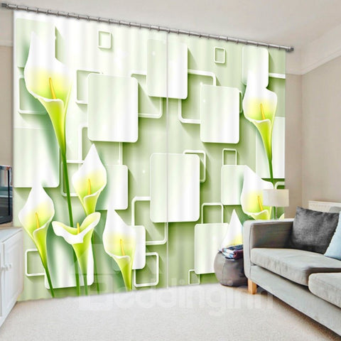 Tulpen- und geometrischer 3D-bedruckter Polyestervorhang