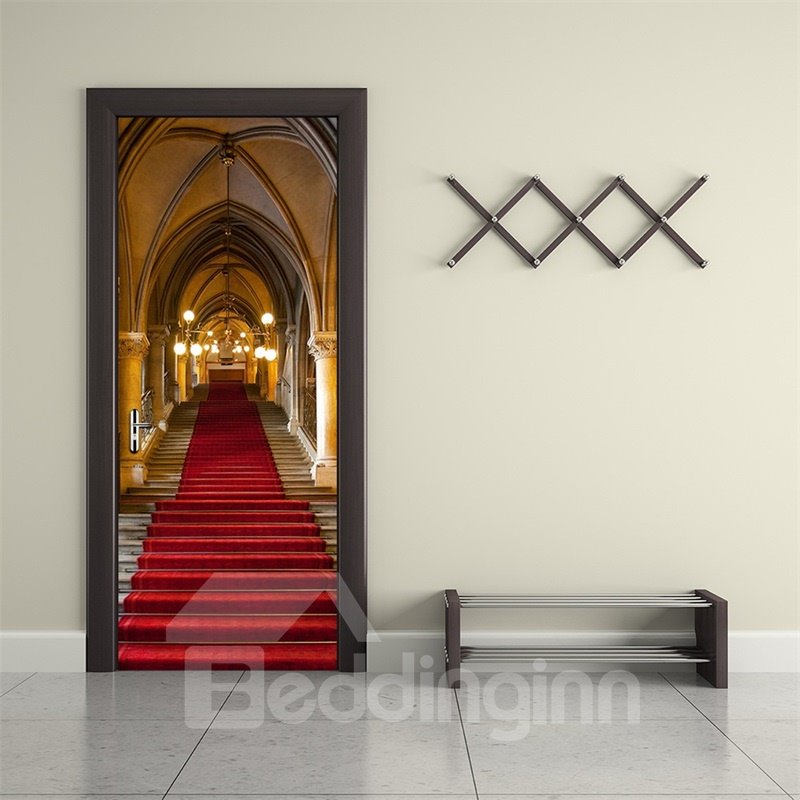 30×79in Red Long Rug in Hall PVC Environmental and Waterproof 3D Door Mural