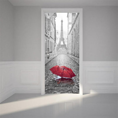 30×79in Red Umbrella on Ground PVC Environmental and Waterproof 3D Door Mural