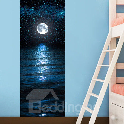 30×79in Blue Moonlight and Sea Level PVC Environmental and Waterproof 3D Door Mural