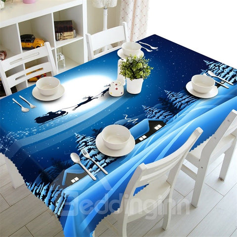 3D-Tischdecke mit blauer Nachtlandschaft, bedruckt, prägnant und modern