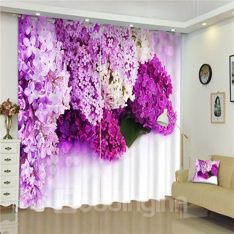 Cortina de salón personalizada decorativa con 2 paneles impresos con flores 3D