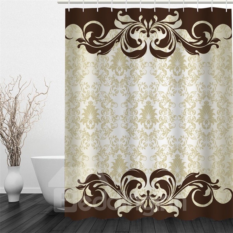 Wasserdichter und umweltfreundlicher 3D-Duschvorhang aus Polyester mit Blumenmuster in Beige und Braun