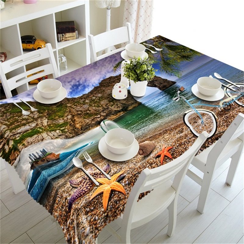 High Mountains and Blue Sea Water Printing Durable and Decorative Table Cloth