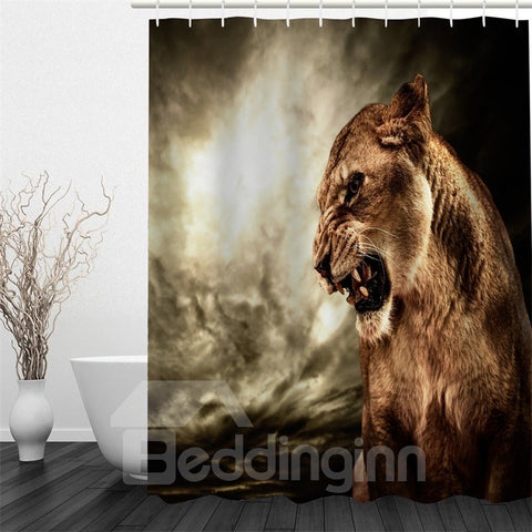 3D Brown Female Lion Pattern Polyester Waterproof Antibacterial and Eco-friendly Shower Curtain