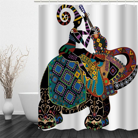 3D Girl with Guitar on Elephant Polyester Waterproof Antibacterial and Eco-friendly Shower Curtain