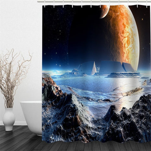 3D Mountains Surrounding Lake Polyester Waterproof Antibacterial and Eco-friendly Shower Curtain