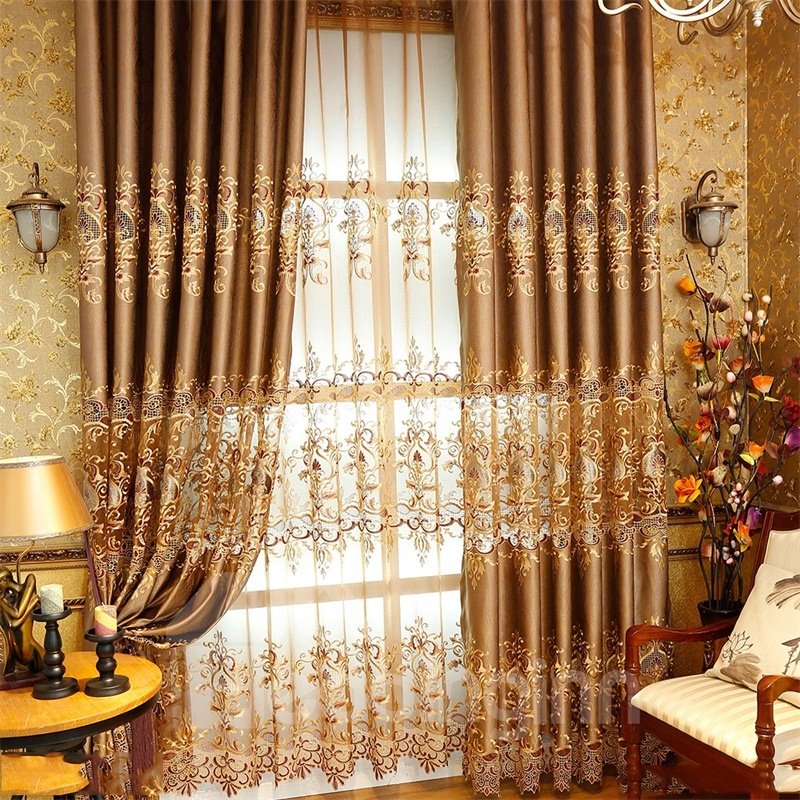 Nobel and Elegant European Style High Quality Organza Embroidered Damask Sheer Curtain