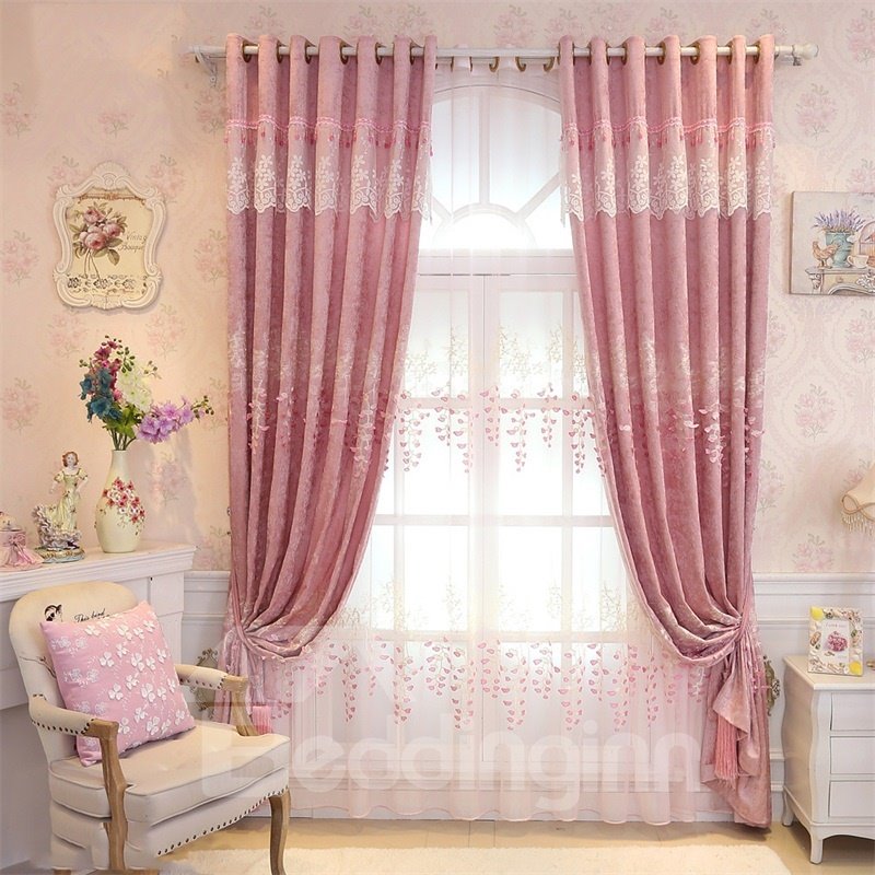 Producto terminado bordado para sala de estar, estilo Pastoral, color rosa romántico, transparente