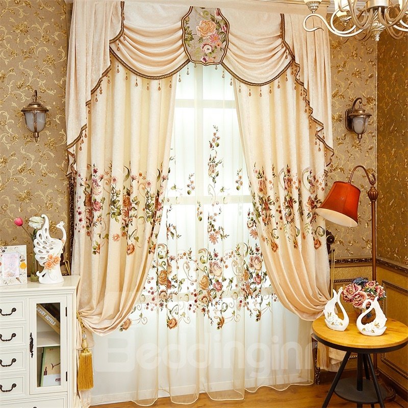 Moderner und pastoraler, durchsichtiger Vorhang aus königlichem Organza im amerikanischen Stil für Wohnzimmer und Schlafzimmer