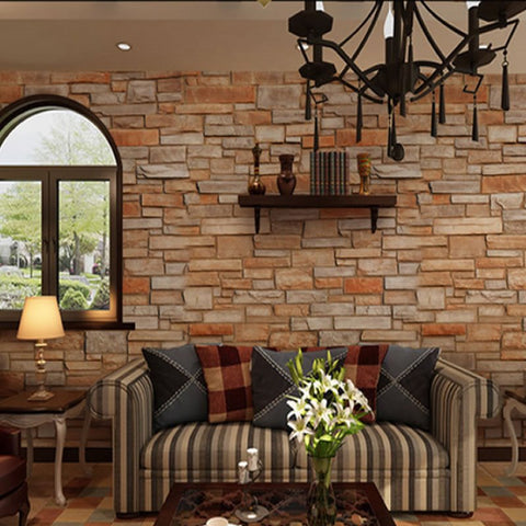 3D Brown Bricks Printed PVC Sturdy Waterproof Eco-friendly Self-Adhesive Wall Mural