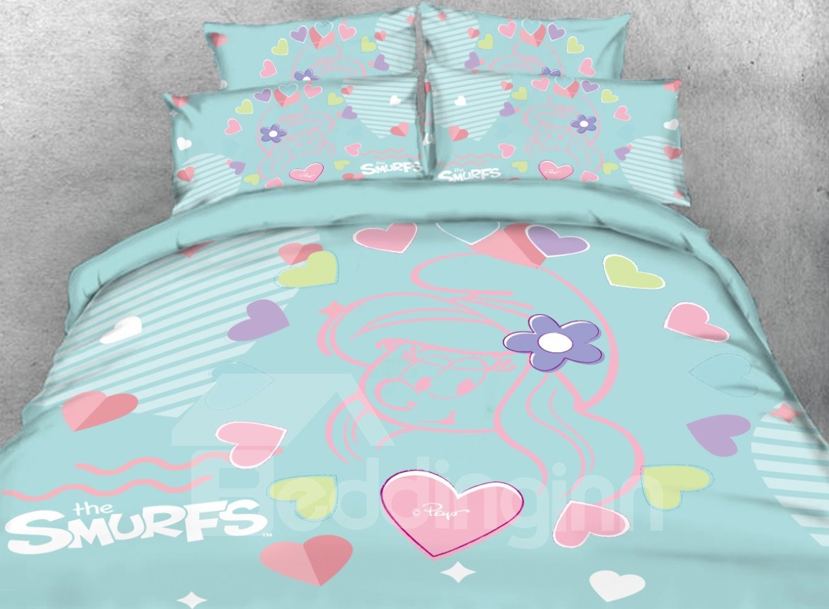 Sketch Smurfette with Love Heart Printed 4-Piece Bedding Sets/Duvet Covers