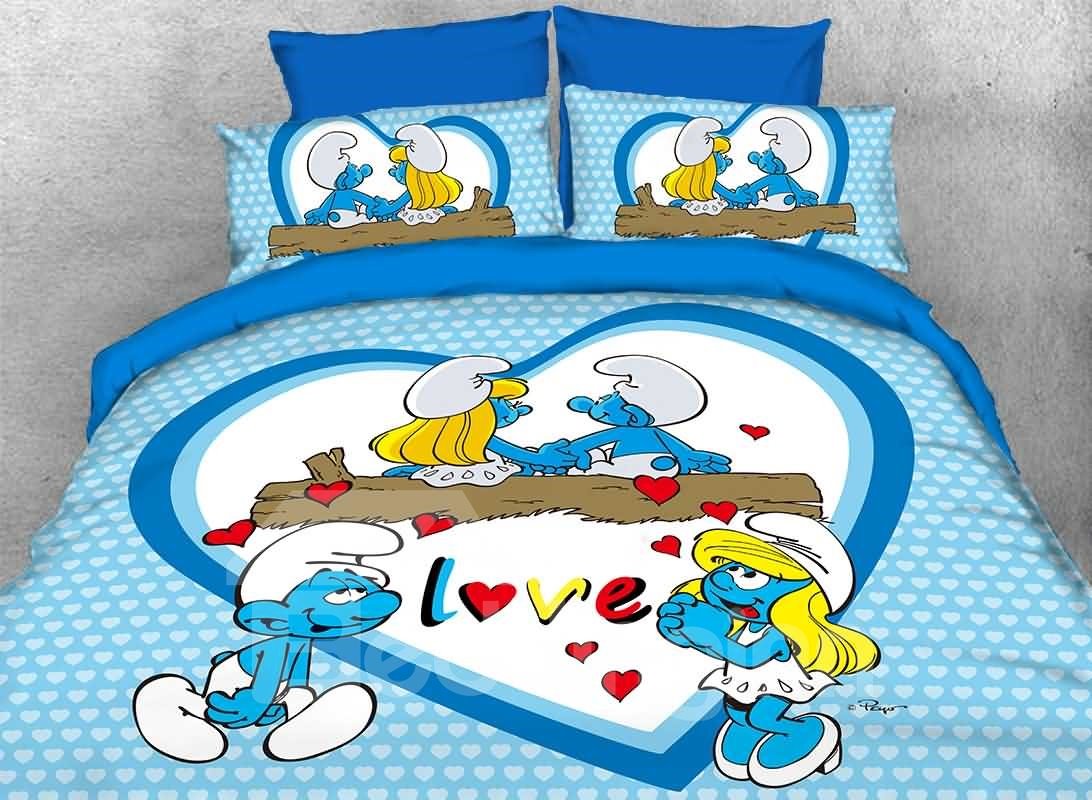 Smurfette in Love with Smurf Romantic 4-Piece Bedding Sets/Duvet Covers