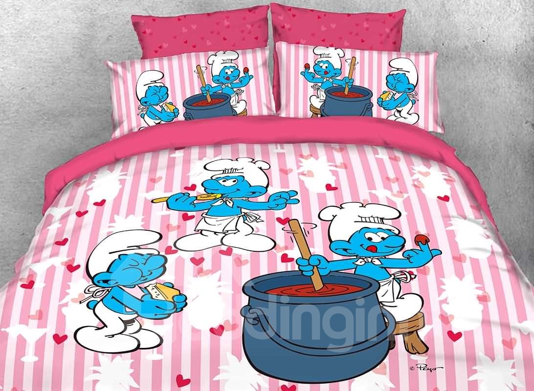 Chef Schlumpf bedruckte 4-teilige rosa Bettwäsche-Sets/Bettbezüge