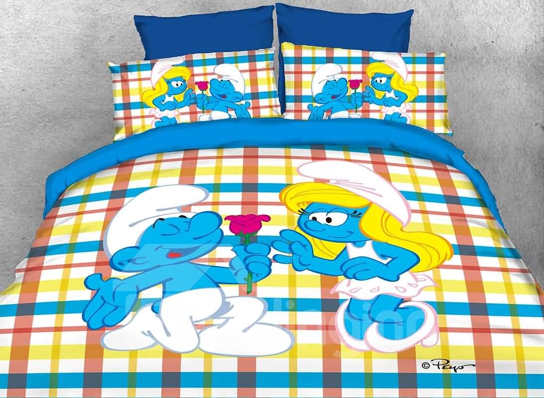 Courting Smurf Smurfette Valentine Printed 4-Piece Bedding Sets/Duvet Covers