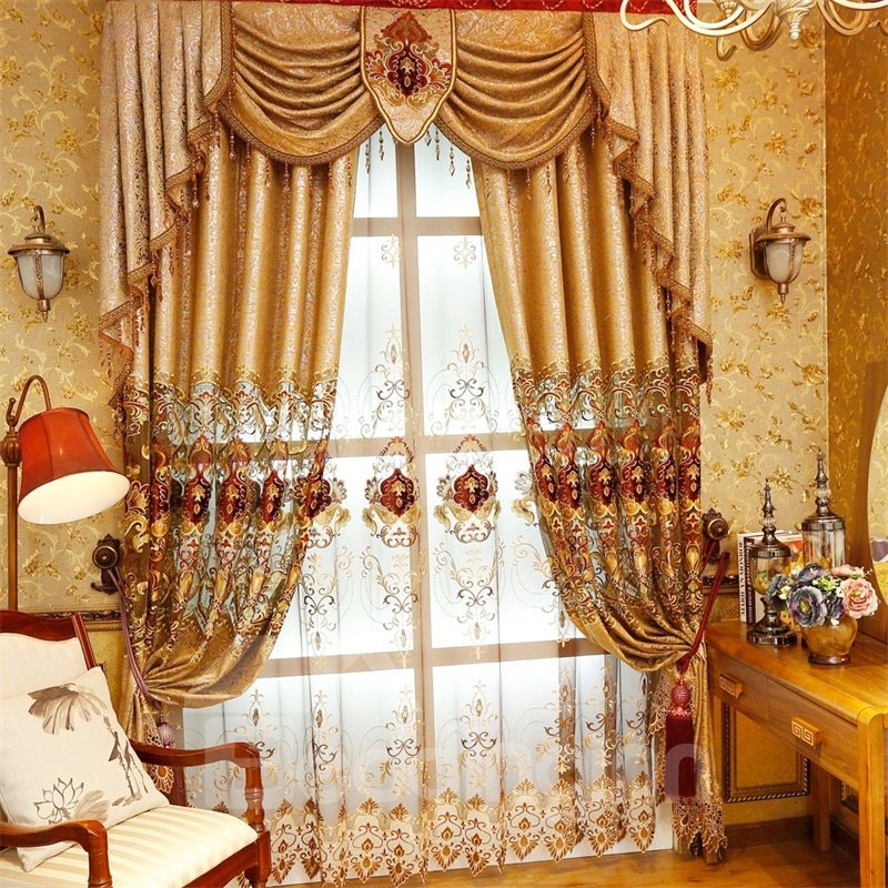 Noble and Elegant Soft Chenille Golden Custom Decorative Living Room Sheer Window Drape