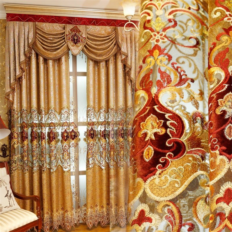 Edler und eleganter, individuell gestalteter, dekorativer Wohnzimmer-Fenstervorhang aus weicher Chenille
