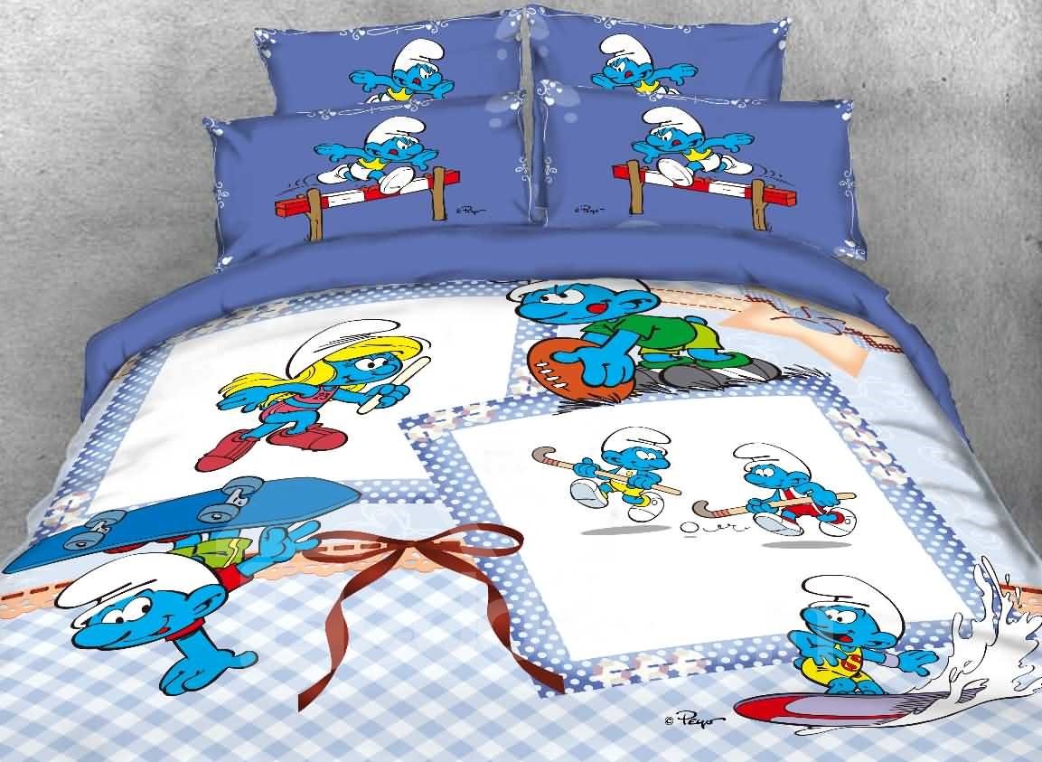 Sportliche 3-teilige Kinder-Bettwäsche-Sets/Bettbezüge mit den Schlümpfen und Schlumpfine