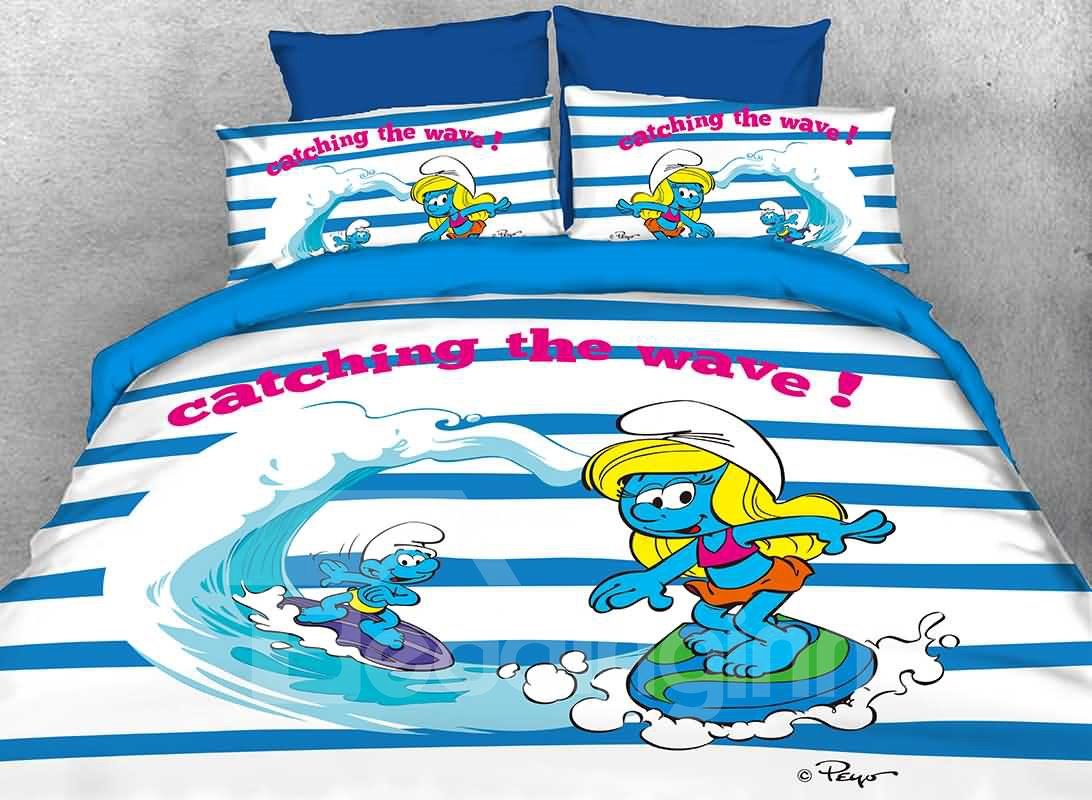 Surfing Smurf and Smurfette Catching the Wave Twin 3-Piece Kids Bedding Sets