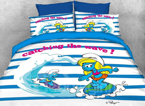 Surfing Smurf and Smurfette Catching the Wave Twin 3-Piece Kids Bedding Sets