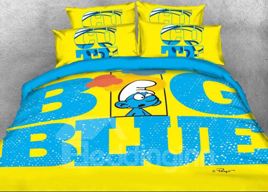 Brainy Smurf Big Blue World Twin juegos de cama/fundas nórdicas para niños de 3 piezas