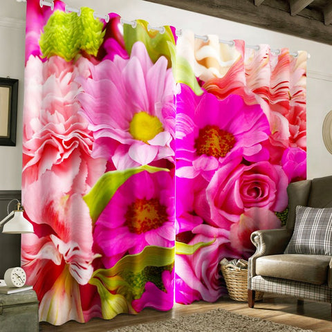 3D-Vorhang mit lebendigen rosa Blumen, bedruckt, 2 Bahnen, Ösen oben, Vorhang für Wohnzimmer