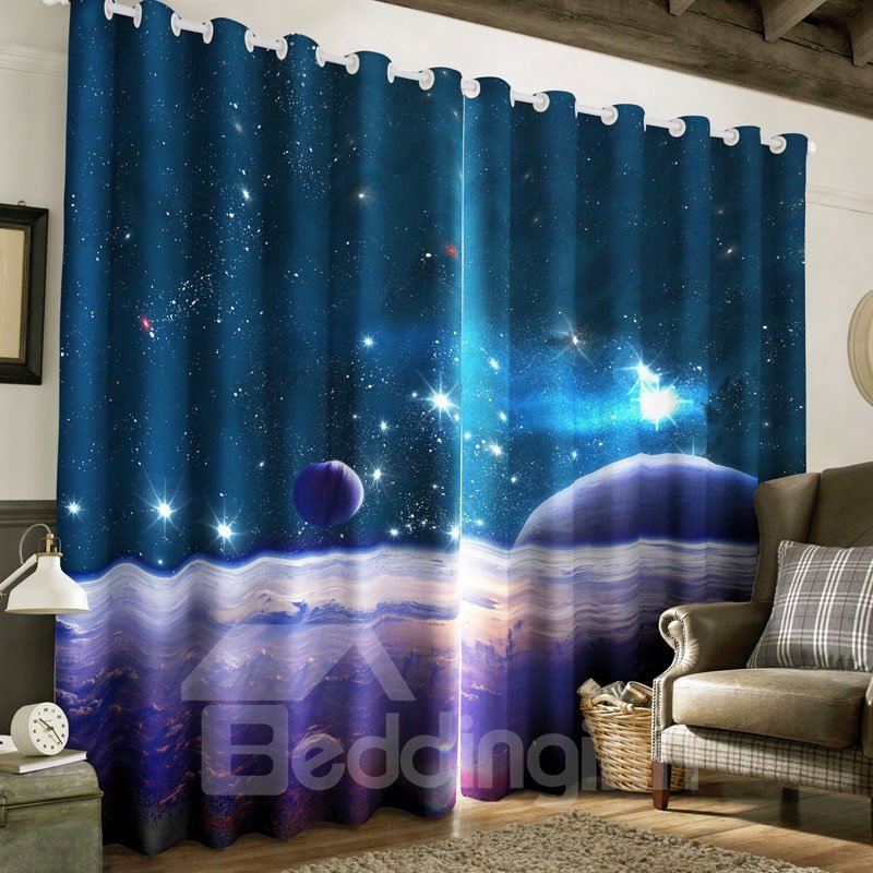 Cortina opaca personalizada para sala de estar con estampado de estrellas brillantes en 3D y galaxia extensa