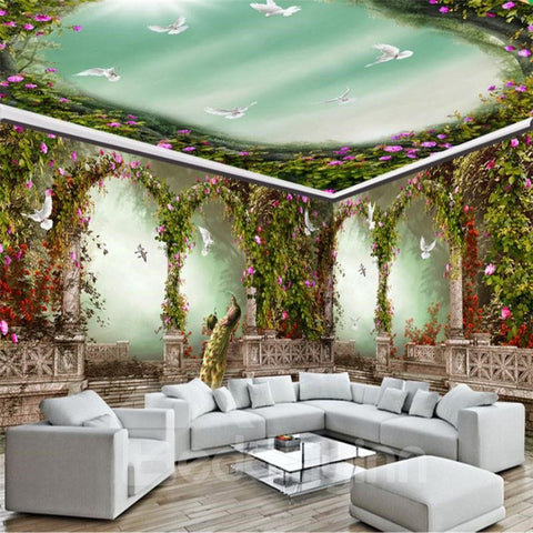 Corona de jardín verde con diseño de paloma, murales de techo y pared impermeables en 3D