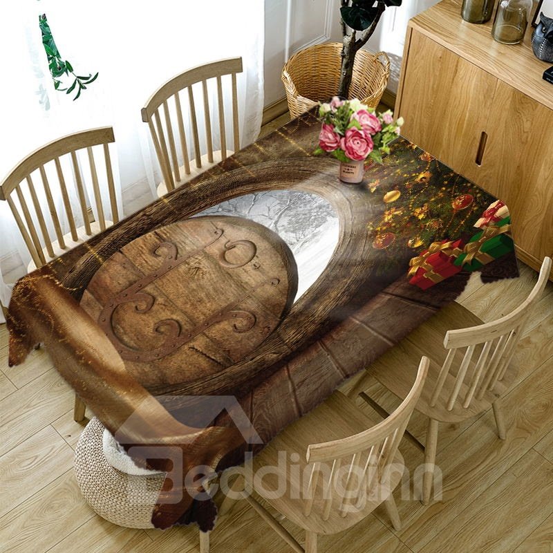 3D Elegant Wood Carving Printed Thick Polyester Table Cover Cloth