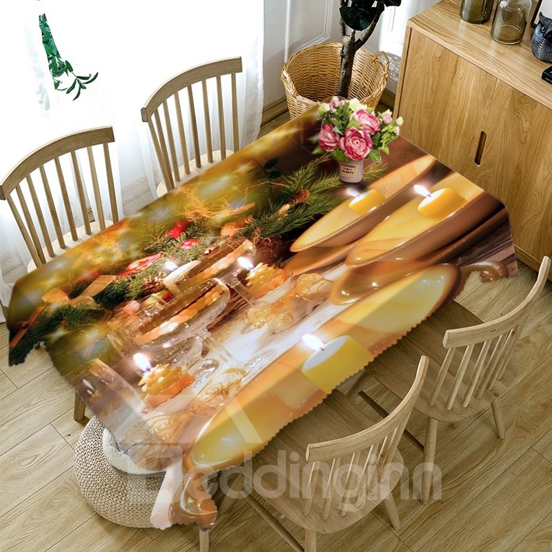 3D Gorgeous Dinner Party Printed Thick Polyester Table Cover Cloth