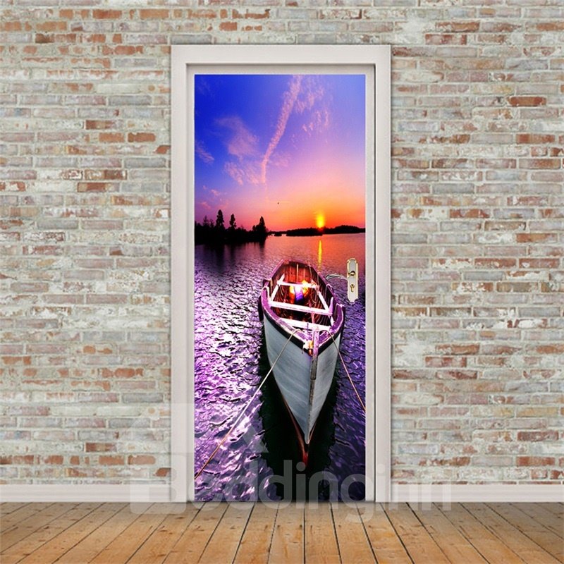 30×79in Sunset Boat PVC Environmental and Waterproof 3D Door Mural