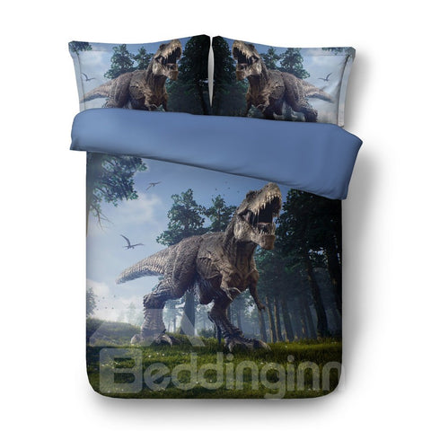 Tyrannosaurus Rex Polyester 3D-Reaktivdruck 4-teilige Bettwäsche-Sets/Bettbezug