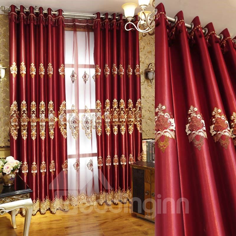 Verdunklungsvorhänge, rot, klassisches Muster, hochwertiges Polyester-Fenstervorhang-Set, Schattierungsstoff und transparent