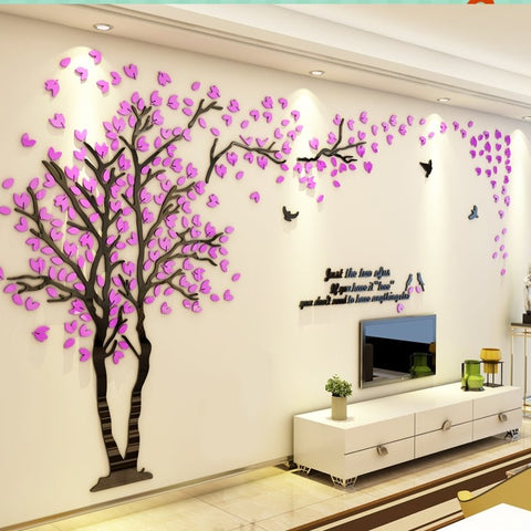 Etiqueta engomada de la pared 3D de la sala de estar del lado izquierdo del patrón del árbol del material acrílico de 4 colores