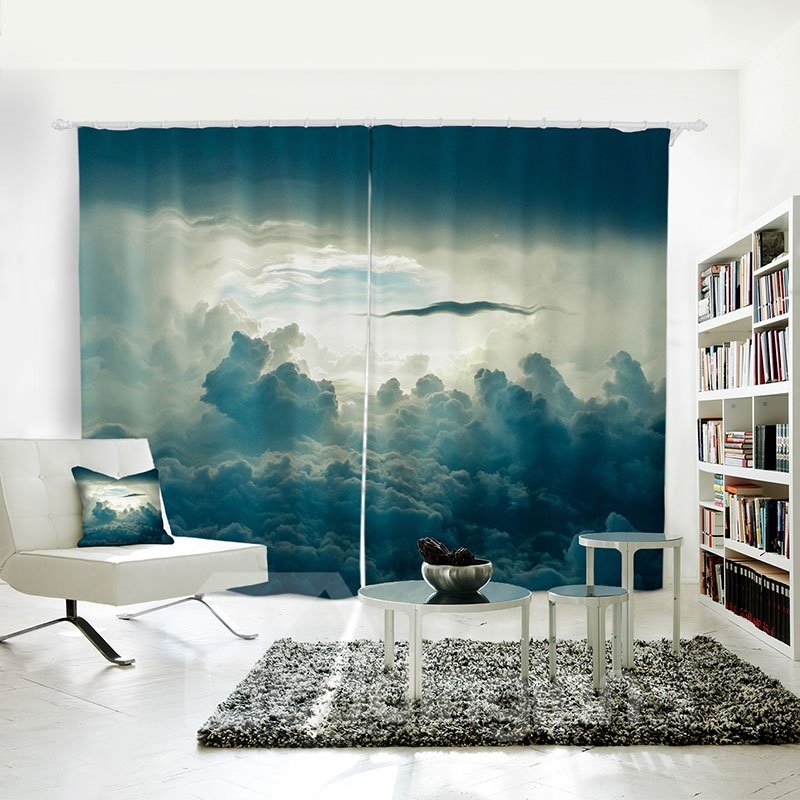 Thick Clouds and Blue Sky Pattern 3D Polyester Curtain