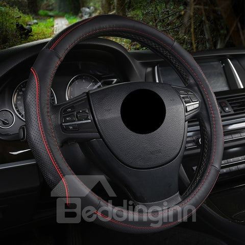 Leather Material Color Block All Seasons Business Style Steering Wheel Cover