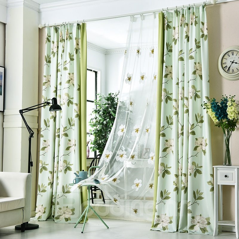 Cortina de sala de estar personalizada, floral, estilo fresco, verde, decoración y apagón