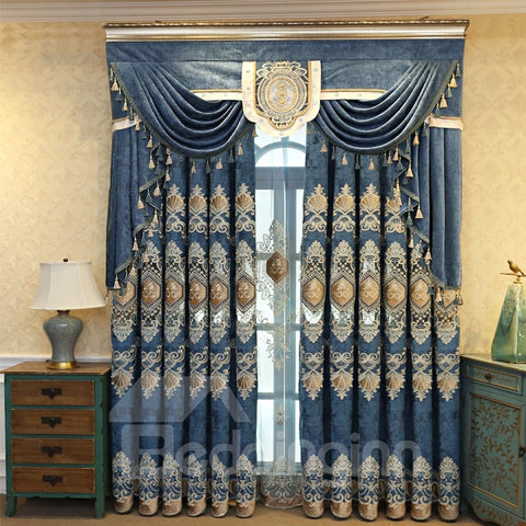 Elegant Embroidery Crushed Velvet Curtains Super Heavy and Soft Handy Feeling Eco-friendly Blocks Out Noise Reducing Privacy Protection and Energy Efficiency No Pilling No Fading No off-lining 84W 84L Inches