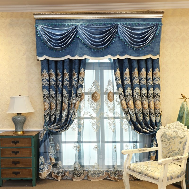 Cortinas transparentes con ojales en la parte superior de la ventana con bordado de flores para sala de estar